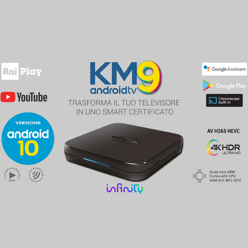 Android TV BOX KM9 Digiquest UltraHD 4K,Google,Playstore, Netflix,Prime  Video,DAZN,Disney+, , Infinity, RaiPlay,Tim Vision,  Spotify,Wifi,Voice Remote Control,Bluetooth,Chromecast: :  Electronics & Photo