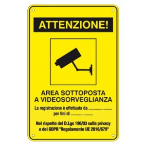 TARGA VIDEOSORVEGLIANZA IN ALLUMINIO 18x12 cm